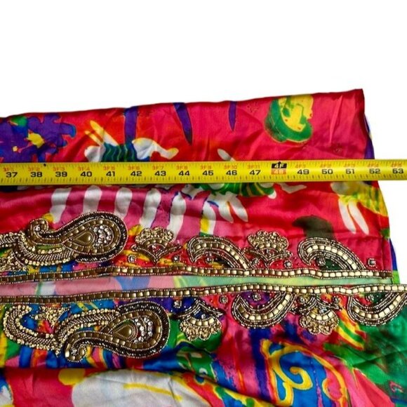 Vintage Hand Beaded Kaftan Dress With Vibrant Abstract Print 3/4 Sleeves Size M - Picture 14 of 14